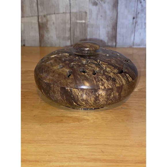 Soapstone Incense Burner Bowl Dish Pierced Lid 4" Carved Stone Brown - Picture 1 of 4